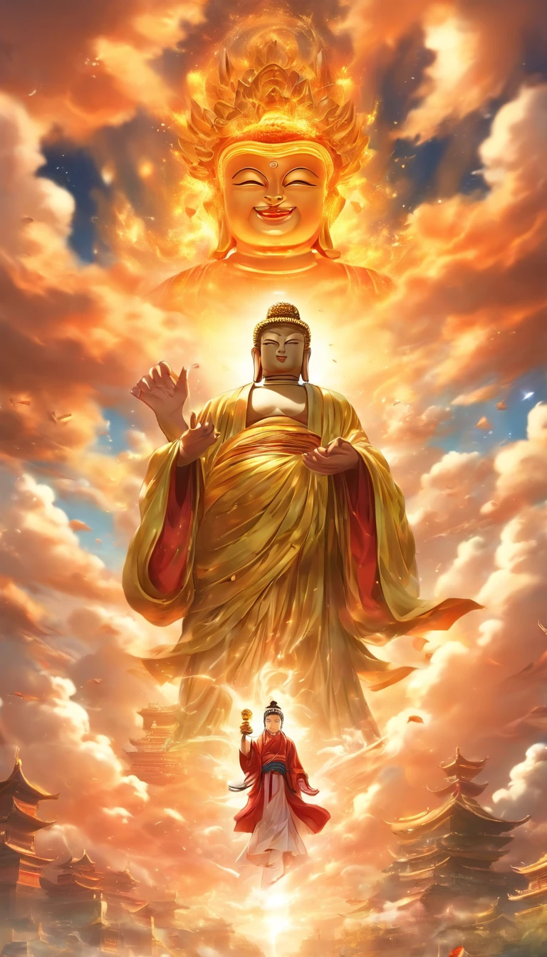 ((masutepiece))，(Best Quality))，china style，In the sky, Clouds form a huge Maitreya Buddha image，Pilgrims on the road，Hyper-realistic，Ultra photo realsisim，Real Photographics，8K，High Definition，high quarity，Works of masters，super-fine，（（（OC Renderer）））