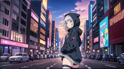 Neon Night Street in the Sky, vivd colour, anime style 4 k, best anime 4k konachan wallpaper, badass anime 8 K, anime moe art st...