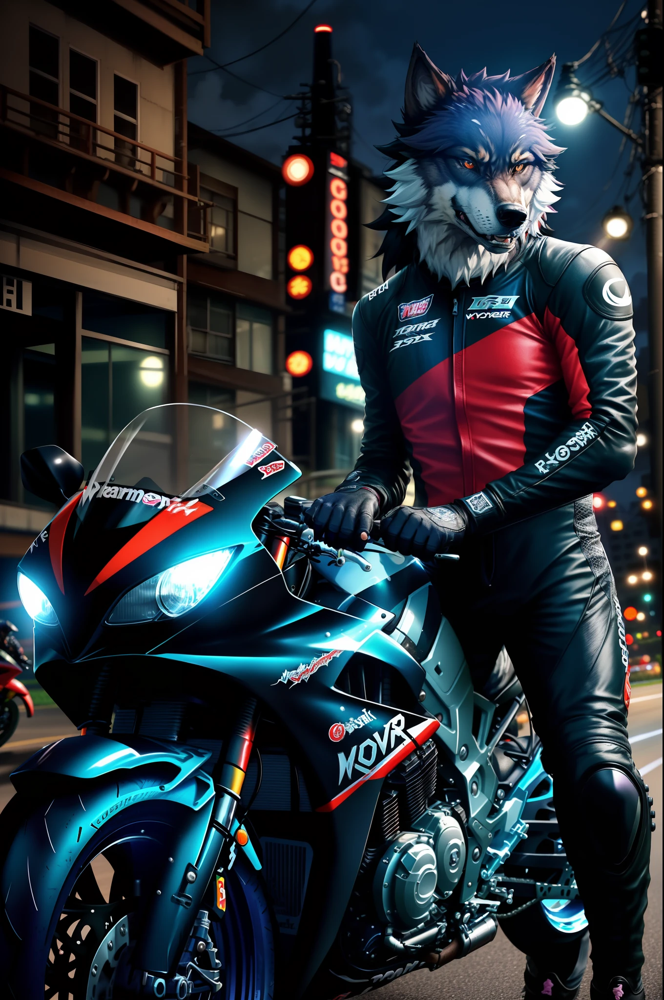 There is a man in a cat suit standing next to a motorcycle - SeaArt AI