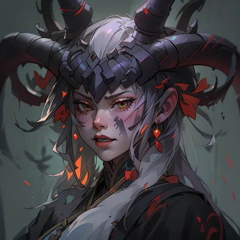 a close up of a woman with horns and a demon face, digital art inspired by Li Mei-shu, cgsociety contest winner, digital art, al...