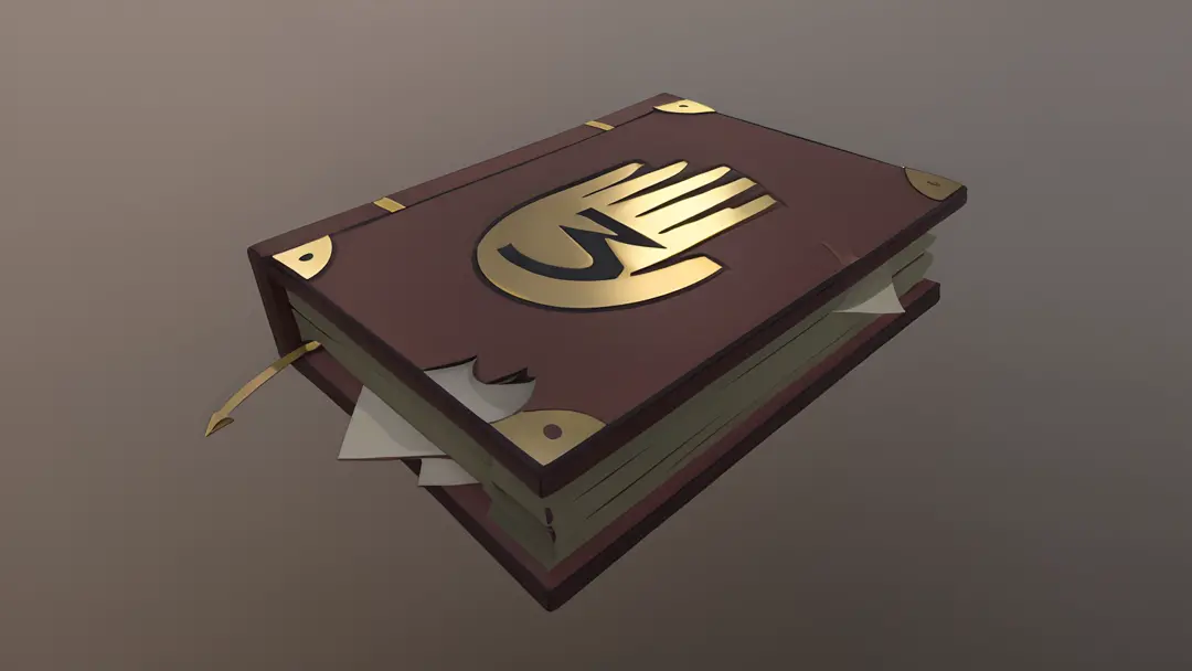 Book with mange tabs poking out the sides with gold symbol and trimming on the front cover