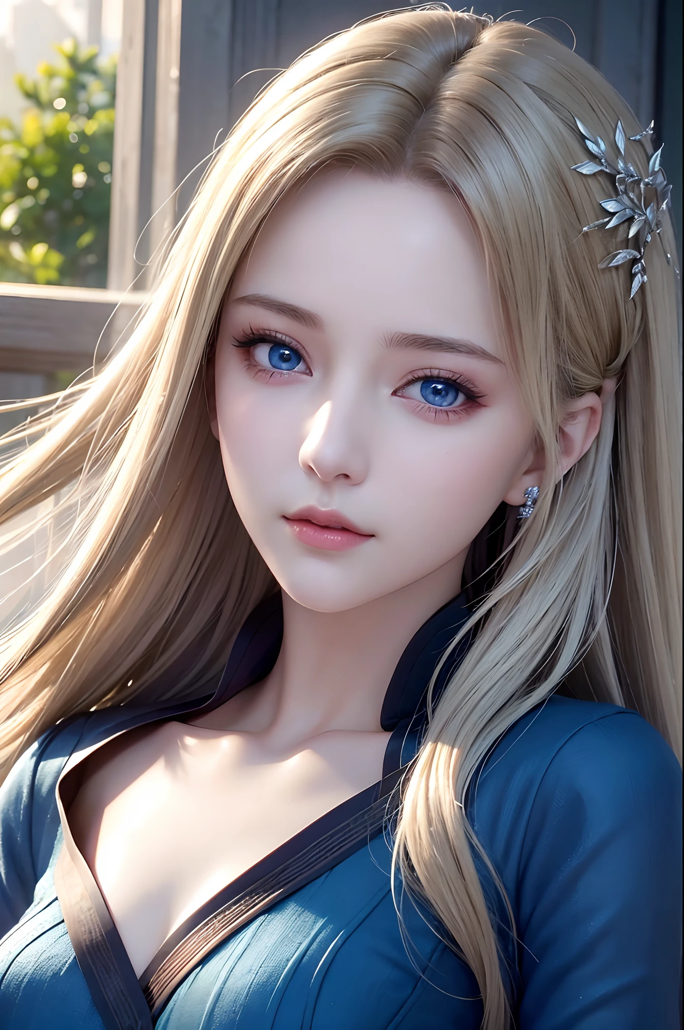 High quality, Best Quality, Photorealsitic, Raw photo, Realistic, Ultra realistic 8K CG, Ultra-detailed, High Definition, masutepiece, 1girl in, Long hair, Blonde hair, Blue eyes, Face and eye details, close-up, Intricate details, Detailed texture, Finely detailed,