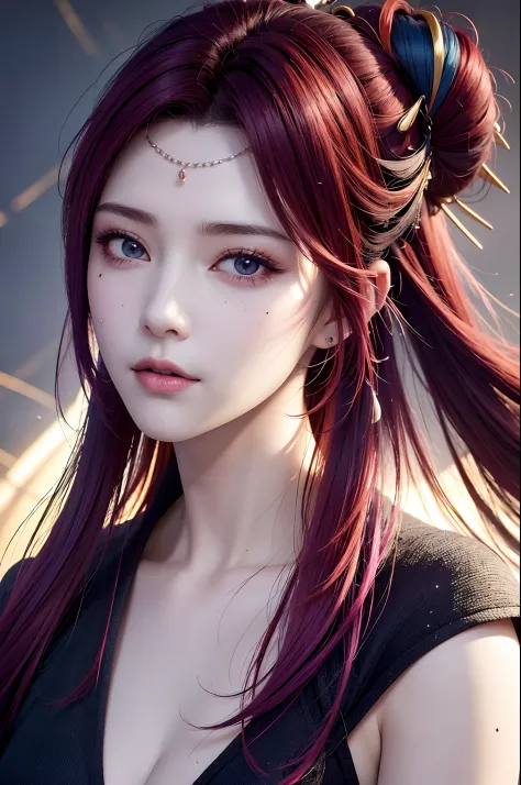 multicolored hair, Gradient Hair, carrot hair ornament, Mole under the eyes, Amber eyes, high detailing, Verism, Hyper-Realism, ...