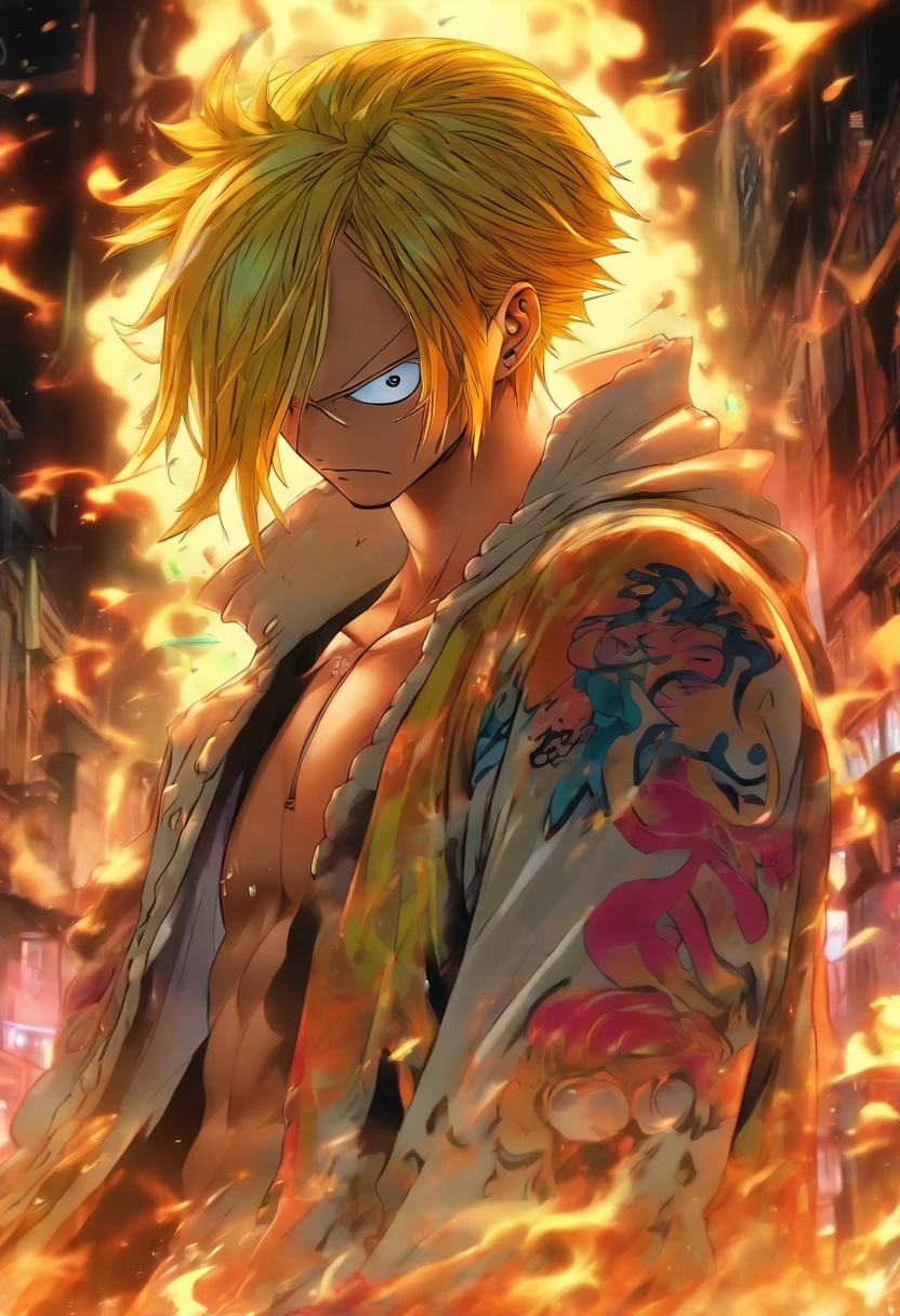 Vinsmoke Sanji in anime one piece in the middle with his back turned  against the viewer