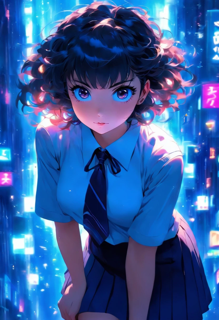 Anime girl in school uniform standing in front of a city - SeaArt AI