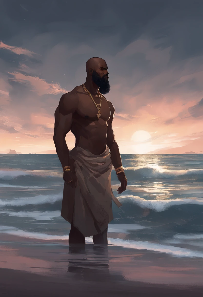 A man standing on the beach with a knife in his hand - SeaArt AI