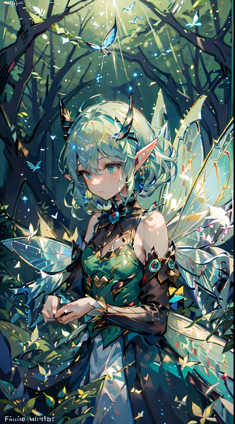 1 girl,solo,(floating and flying:1.2),(fairy_wings:1.6),(elf ears:1.3),(detached_wings:1.2),beautiful,(sparse forest),green hair...