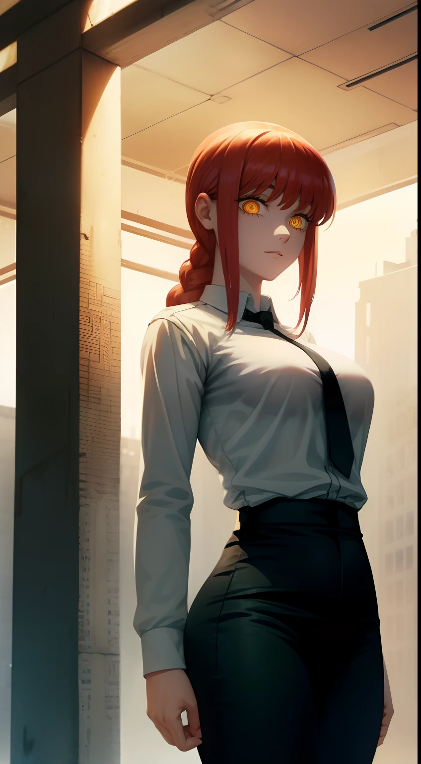 Anime girl with red hair and a white shirt and black pants - SeaArt AI