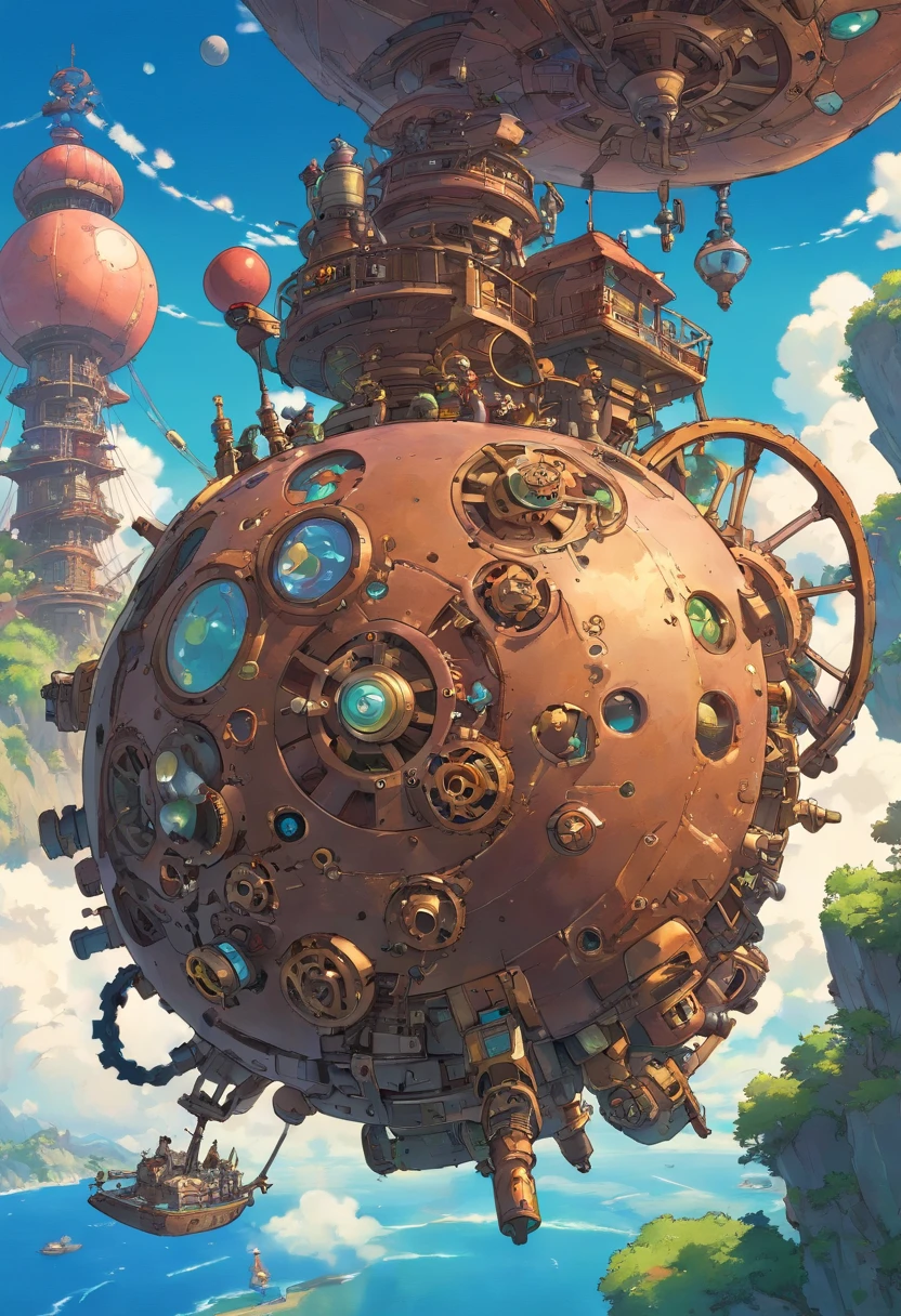 kosmos、steampunc、brown, rusty, Lonely Floating Machine Planet、gear wheel、A planet made of machines、No people