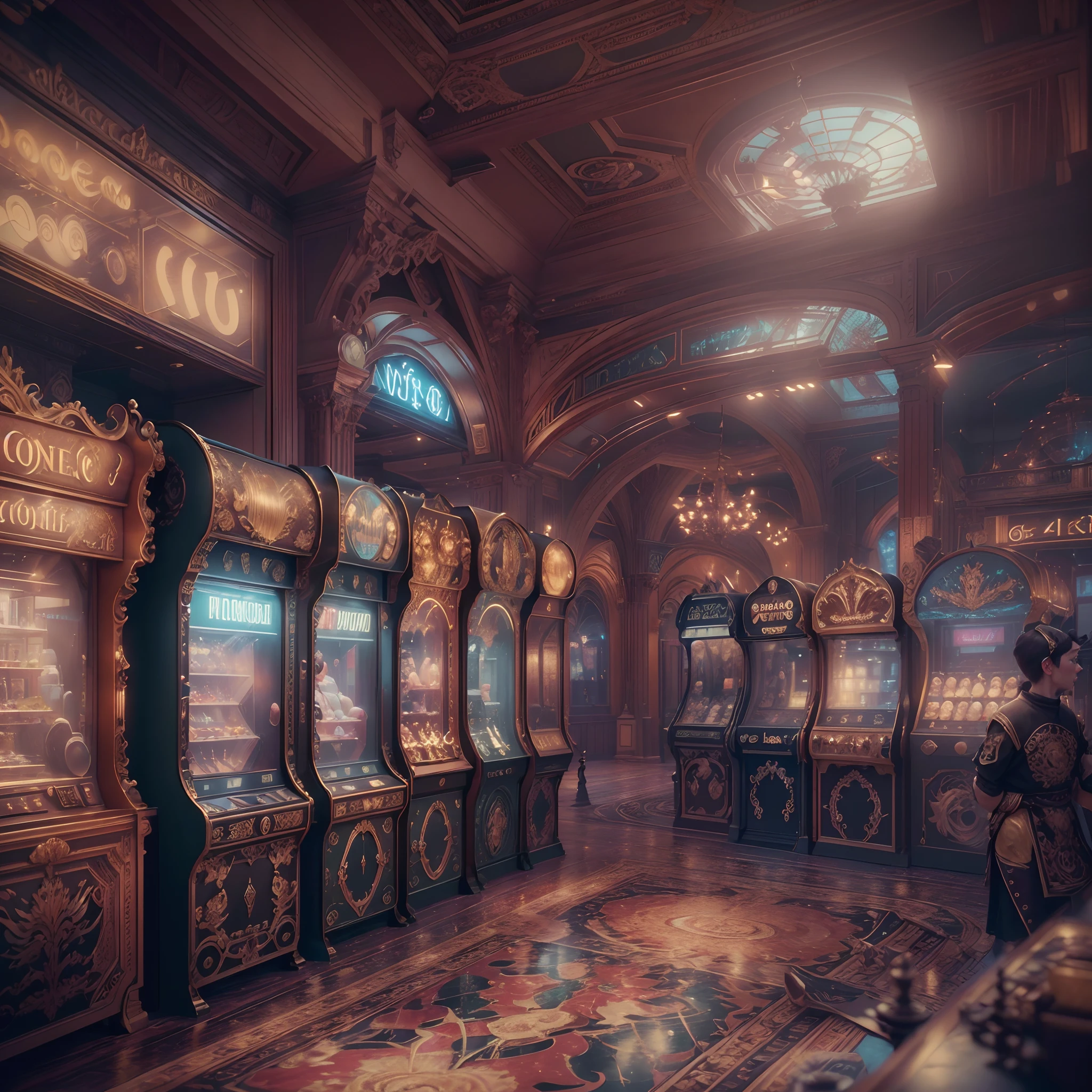 EbonyGoldAI:Arcade in the arcade.((Realistic,Photorealistic,photo-realistic:1.37)),((Best quality,4K,8K,A high resolution,Masterpiece:1.2))