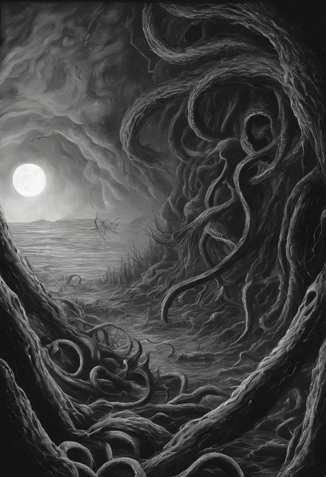 There is a planet in the middle, tentacles in universe, lovecraftian ...