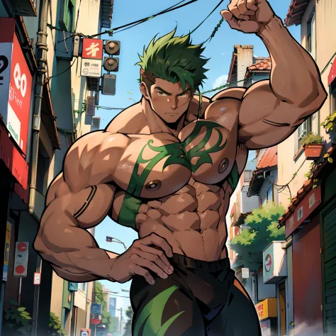 Anime style art)), Extremely muscular masculine character