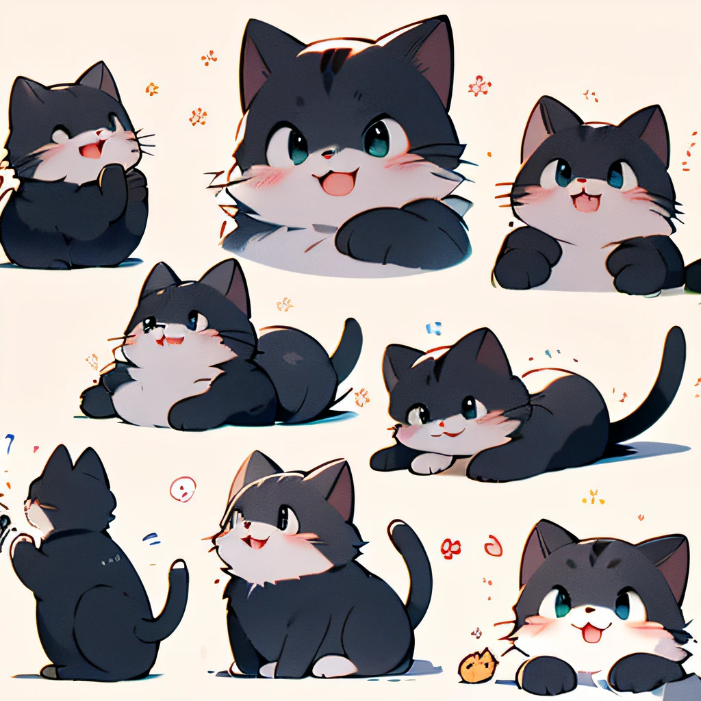 Cartoon cat poses with different expressions and expressions - SeaArt AI