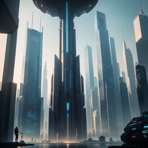 (best quality, 8k, ultra-detailed:1.2), futuristic cityscape with towering skyscrapers, cyberpunk, sci-fi art, Earth, future world, masterpiece, glass-covered skyscrapers, imaginative, buildings 10 times taller, vivid colors, dramatic lighting
