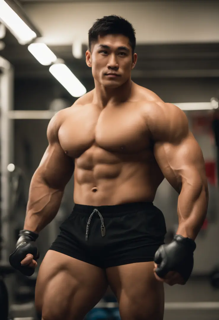 A Young Japanese Guy Sexy Naked Poses、big Muscles Like A Superhuman