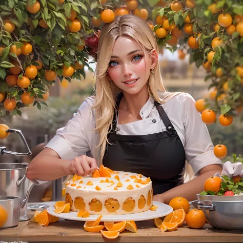 A thumbnail for a cooking video, With the title 'How to Make a Delicious Orange Cake' and the fun style Give a very beautiful yo...