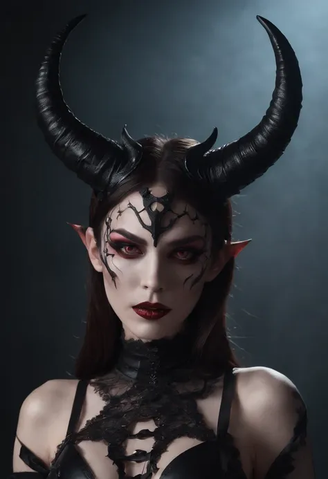 A close up of a statue of a woman with horns and a demon costume - SeaArt AI