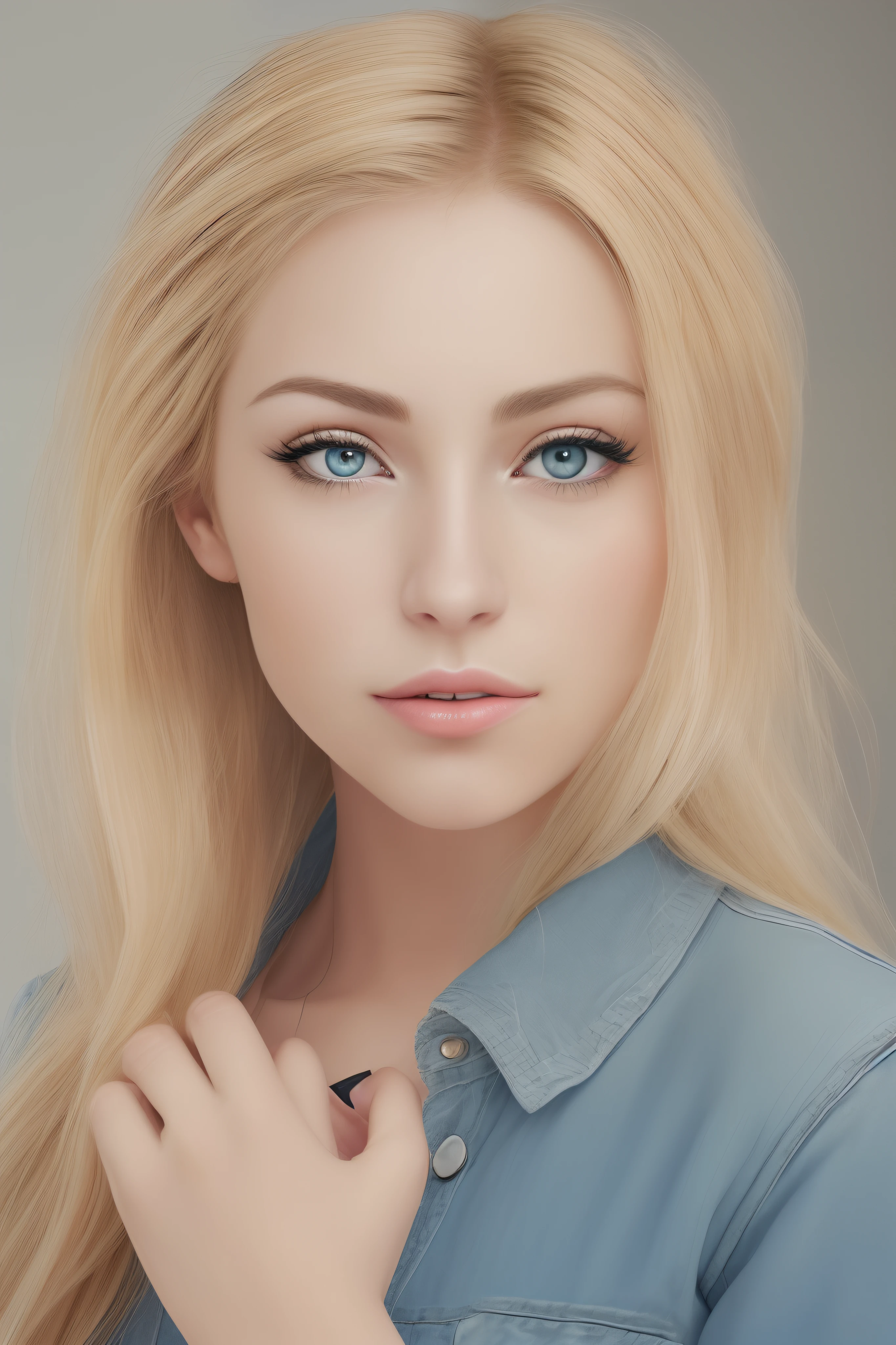 A woman with long blonde hair and blue eyes posing for a picture - SeaArt AI