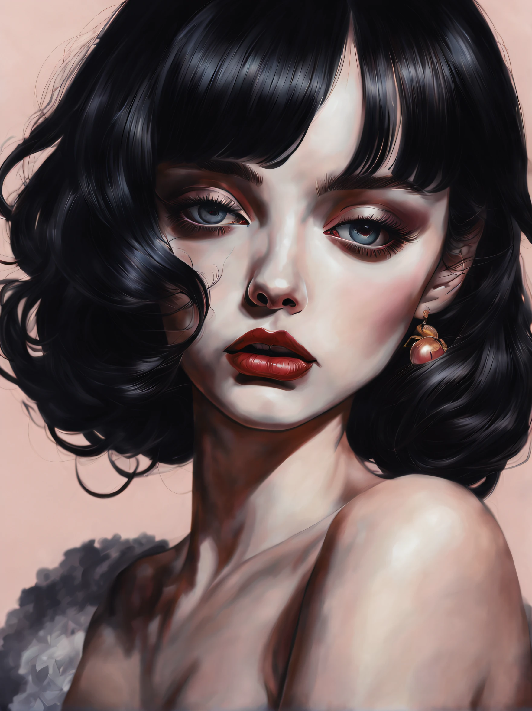 técnica de claroscuro en la ilustración sensual de una chica elegante, , antiguo, misterioso, pintura mate, por Hannah Dale, por Harumi Hironaka, colores extremadamente suaves, vibrante, muy detallado, ilustraciones digitales , alto contraste, dramático, refinado, tonal, Expresión facial