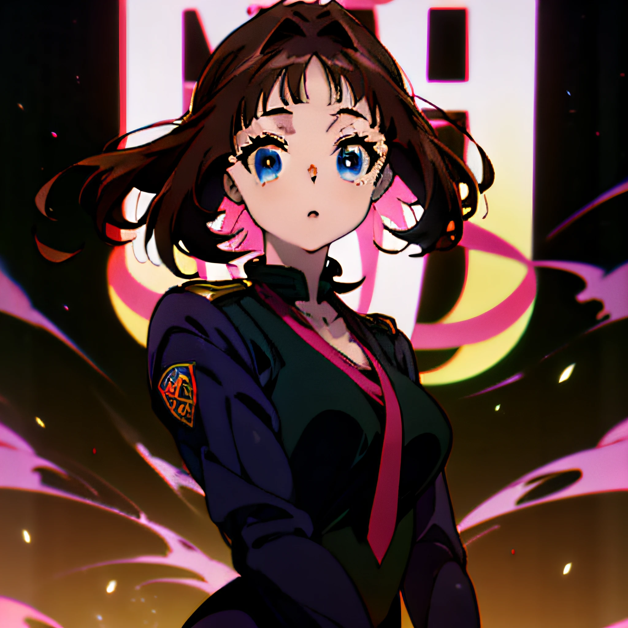 Imagen ultra detailed, Anime-style woman, manga, ultra detailed, Shingo Araki style, with dark brown hair, with futuristic suit, On neon streets