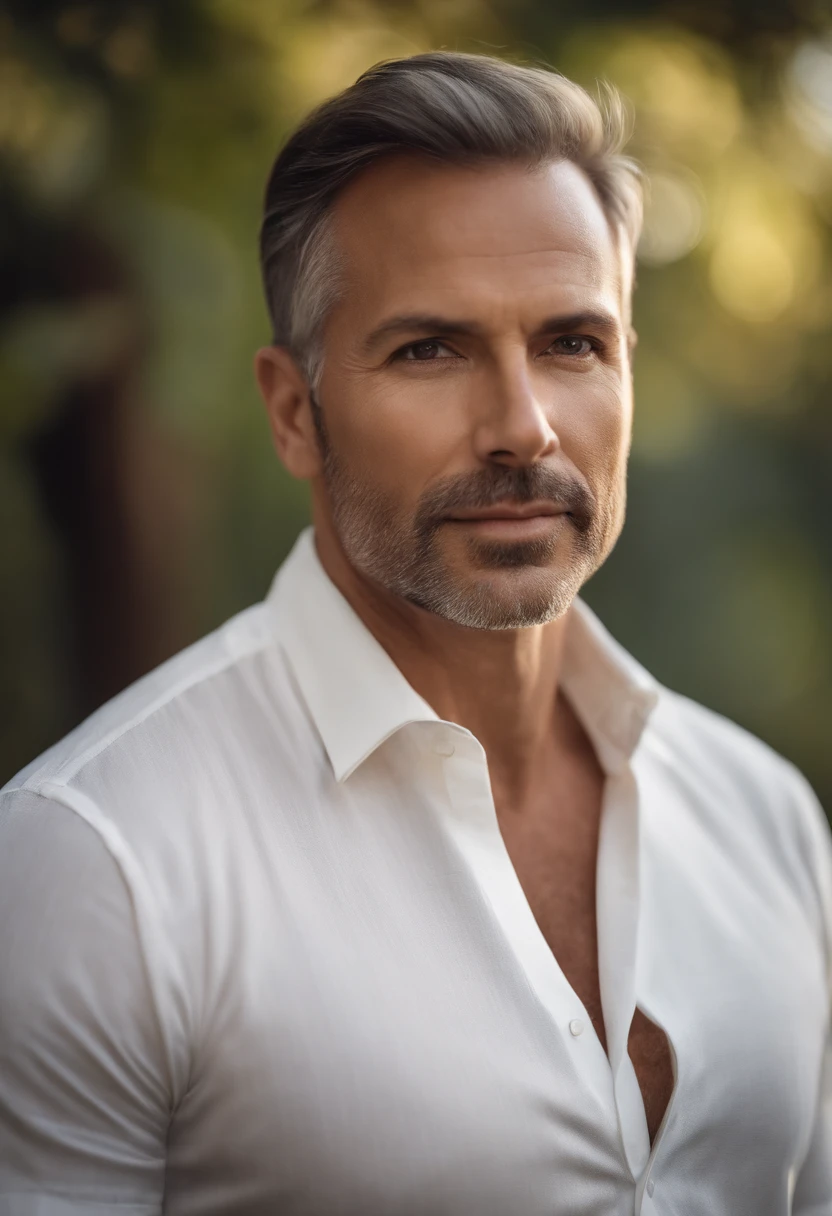 Professional photo of 45-year-old man in plain white cotton blouse