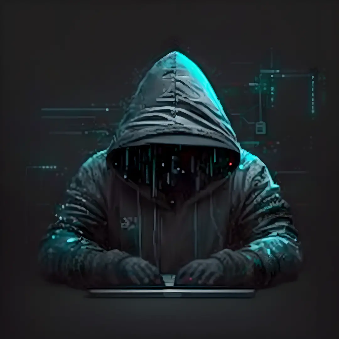 uma pessoa com capuz sentada em um laptop, hacker cyberpunk, hacker, figura encapuzada surreal, Cybernetic style, cyber background, digital concept art illustration, figura encapuzada, dark cyberpunk illustration, Holograma Sci - Capuz FI, cyber noir, hack...