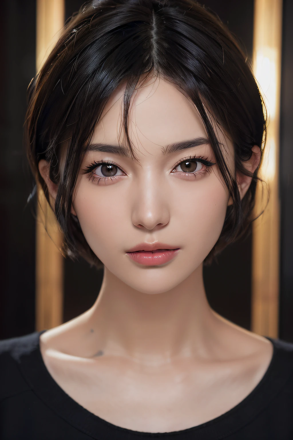 (masterpiece:1.3), (8k, photorealistic, RAW photo, best quality: 1.4), (1girl), beautiful face, (realistic face), (black hair, short hair:1.3), beautiful hairstyle, realistic eyes, beautiful detailed eyes, (realistic skin), beautiful skin, (sweater), absurdres, attractive, ultra high res, ultra realistic, highly detailed, golden ratio