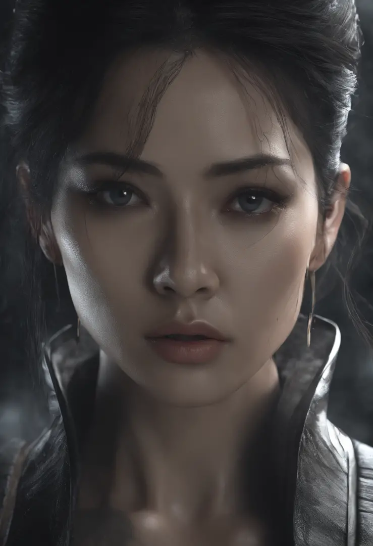 woman beauty, asian mature  art,,unreal engine render, photoreistism, 4k, highly detailed, realistic face, cryengine, deviantart, octane render, hyperrealism, cinematic, background black, Rembrandt style,oil painting, darkness light