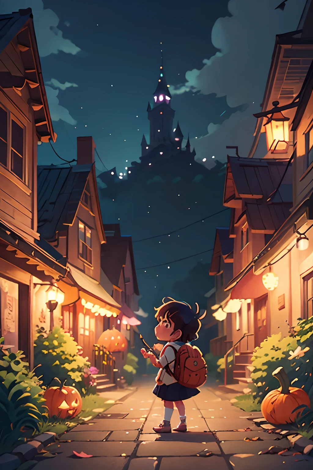 young cute witches and young cute wizards dance on halloween night. halloween pumpkins, lanterns, fireworks, bats, owls, medieval city.Anime girl walking down the street with backpack, in Makoto Shinkai style, anime cloud, Shinkai Makoto style, Makoto Shinkai Makoto Cyril Rolandor style, cosmic sky. by Makoto Shinkai, Makoto Shinkai Style, Makoto Shinkai. Digital rendering, Makoto Shinkai. Octane rendering, masterpieces, masterpieces, illustrations
INFO