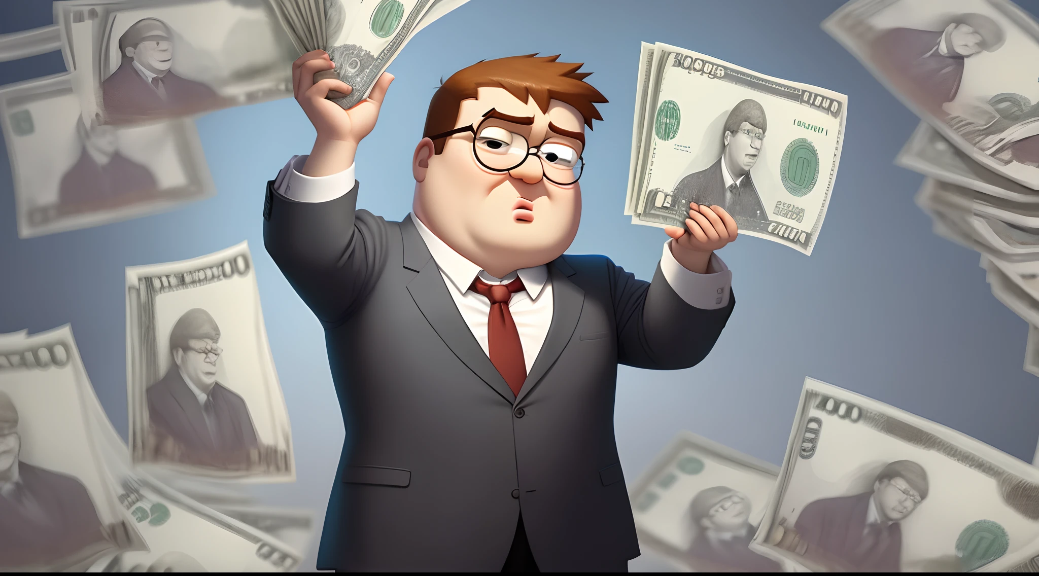 Arafed man in a suit holding up a bunch of money - SeaArt AI