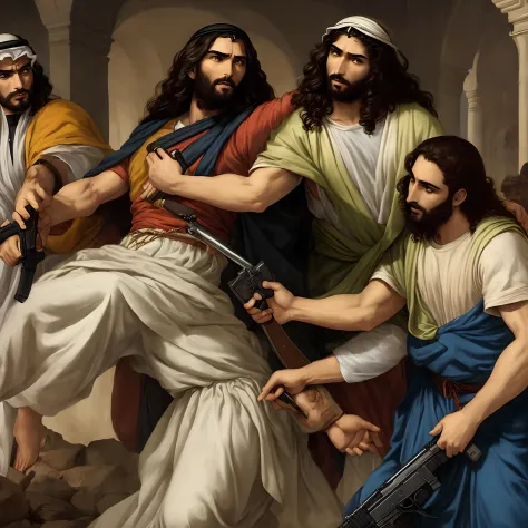Arab Jesus killing Mohammed with a pistol