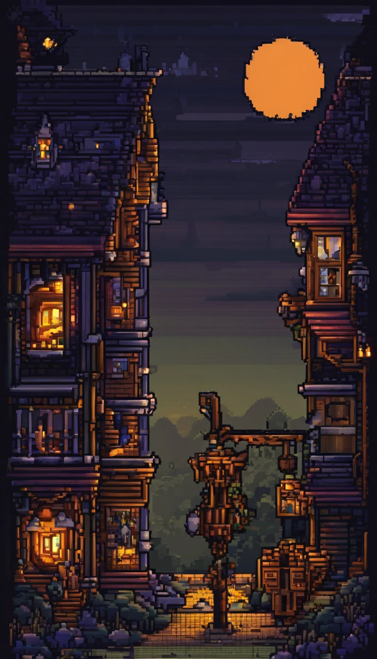 Scène nocturne effrayante en pixel art, Fond d&#39;écran pixel art 3D 4K, Des détails incroyables en pixel art, Pixel art, Pixel art détaillé d&#39;Unreal Engine, une vue de l&#39;école