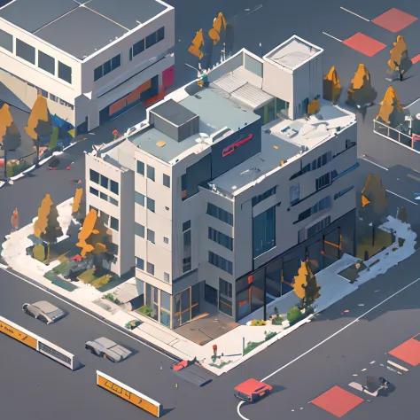 Isometric, overlooking 45 degrees,  SLG game building, single building, modern school, gray background, concept art, Octane rendering