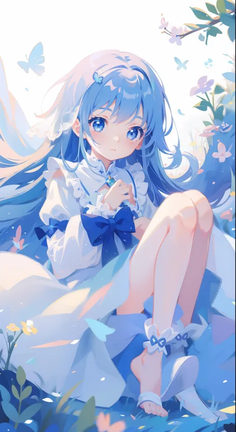 One girl、magical little girl、blue hairs、blue eyess、Magical Girl Costumes、​masterpiece、top-quality、Top image quality、cute little、...