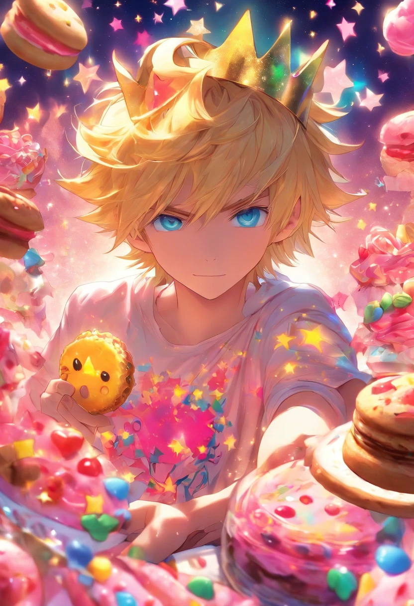 Anime boy with a crown and a donut surrounded by donuts - SeaArt AI