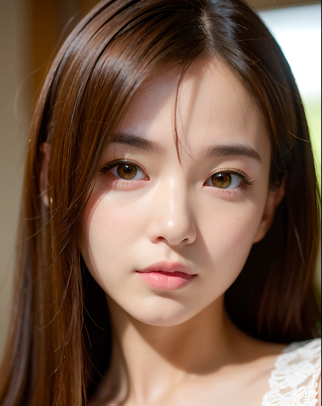 Best Quality, Face Focus, Soft light, 超A high resolution, (Photorealistic:1.4), Raw photo,
1日本人の女の子, Solo, Cute, (pupils on, Light in the eyes),  Detailed beautiful face, (Small chest),(High-resolution details of human skin texture),
(Long hair),
Indoor,
Damask Shirt Dress,
(Portrait)