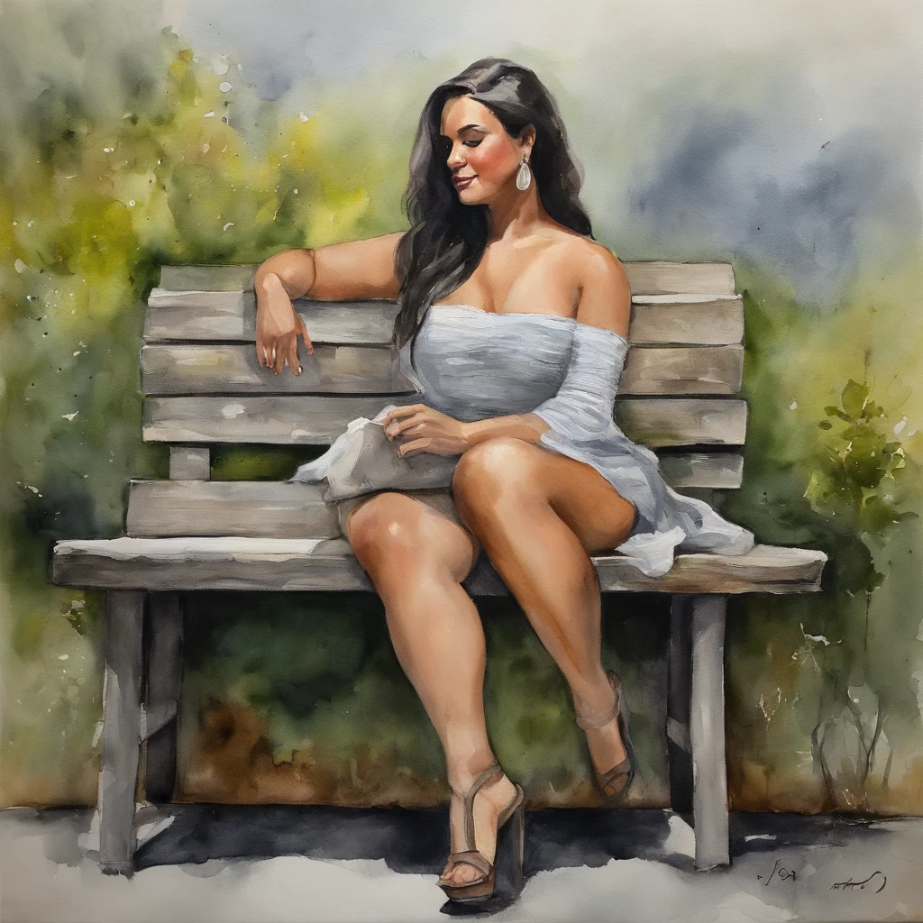 Painting of a woman sitting on a bench with a book - SeaArt AI