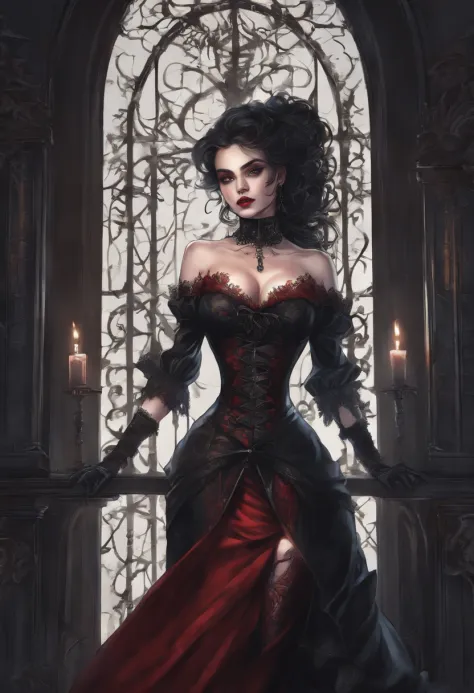 Gorgeous Victorian Vampire Woman with Sharp Canine Teeth