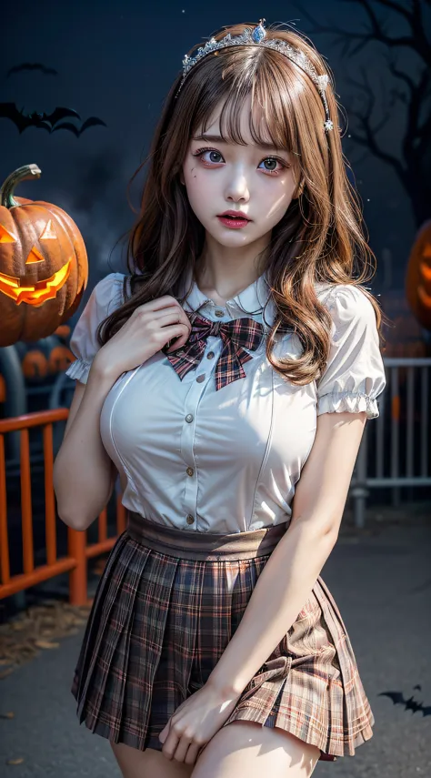 (A photo of a beautiful girl wearing a princess dress:1.5), 1beautiful girl, Amazing face and eyes, (extremely detailed beautiful face), (The sexiest look), (Beautiful big breasts:1.2), (School uniform, Pleated miniskirt:1.2), (Best Quality:1.4), (Ultra-de...