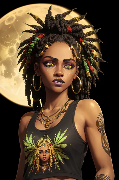 tank top art, golden eyes, 2D, ((weed background :1, 5)) - SeaArt AI