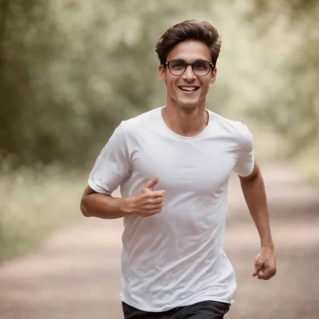 Arafed man running on a path in a forest - SeaArt AI