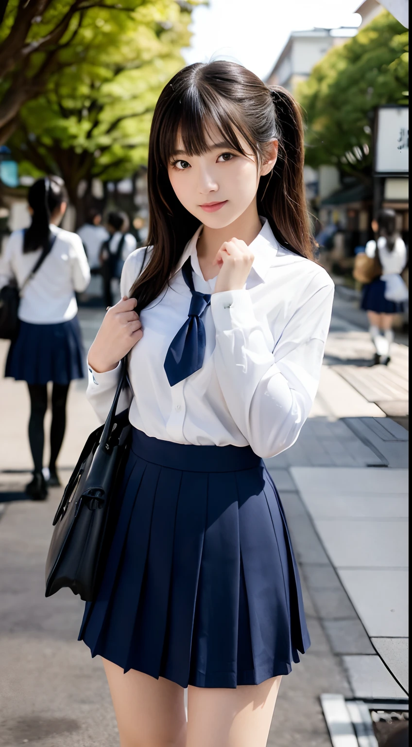 Arafed asian woman in a school uniform posing for a picture - SeaArt AI