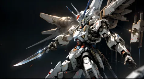 with light glowing，Mecha Gundam，space station ，the detail，8K,Virtual engine rendering，Three-knife flow