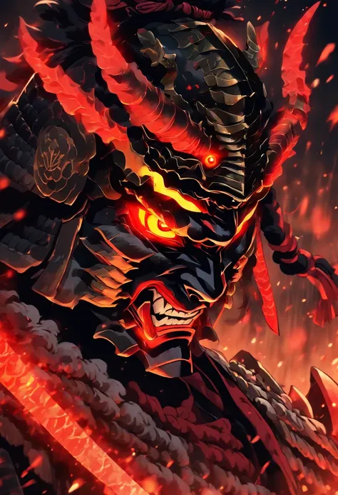 demon with red glowing eyes wearing an ancient japanese shogun armor ...