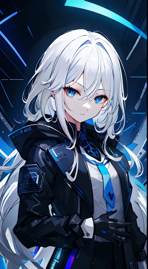 (absurdres, highres, ultra detailed), 1woman, mature female, aged up, wavy long hair, white hair, black eyes, bangs, long sleeve...