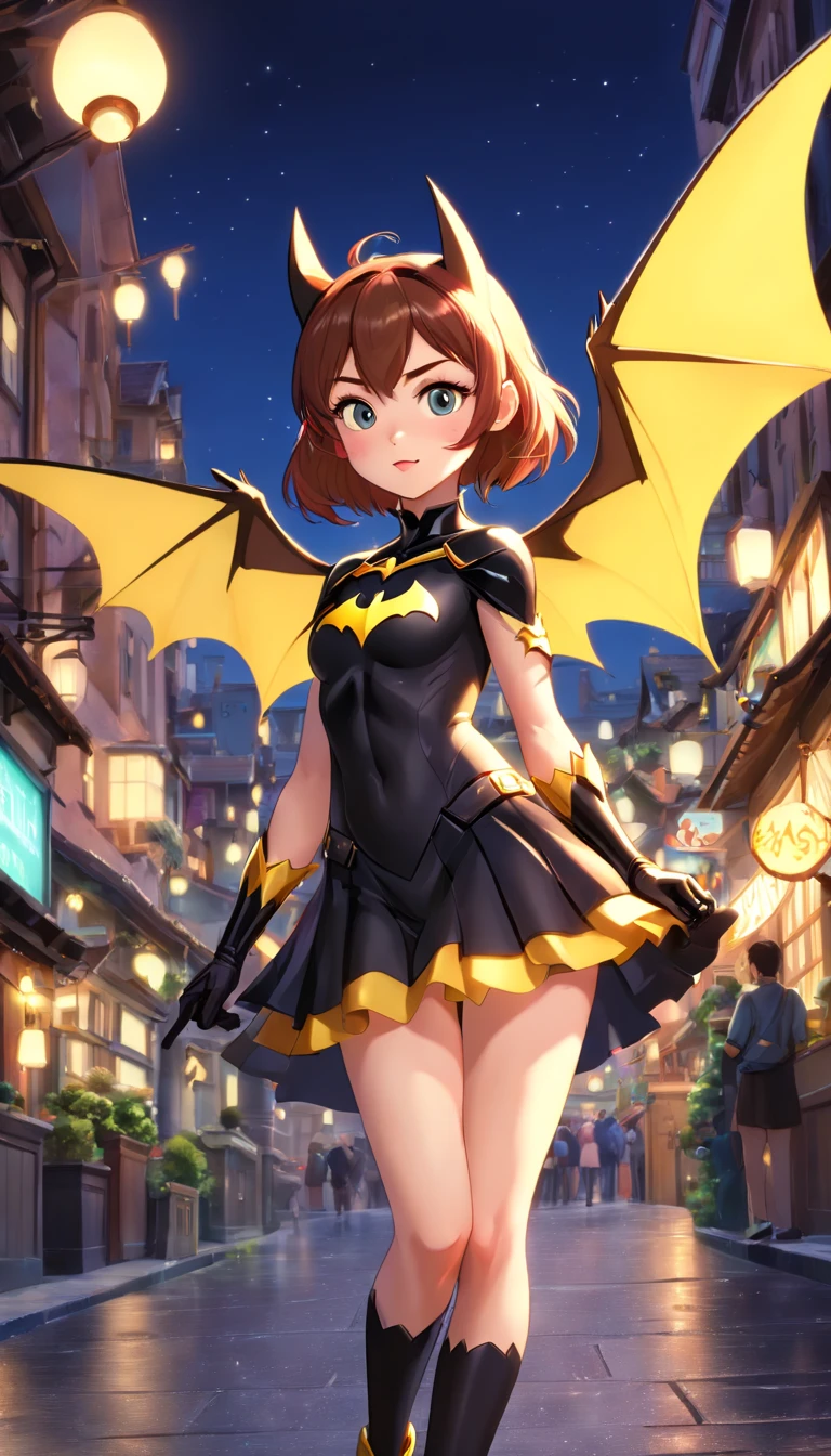 (best qualityer,4K,8K,A high resolution,tmasterpiece:1.2),ultra - detailed,(realisticlying,Fotor is realistic,Fotor is realistic:1.37),big breasts beautiful,A detailed eye,Detailed lips,highly  detailed,adolable,Naughty bat girl,Bright lights,Bright lights,magic lighting,Cute 3d rendering,cute artwork,Lovely bright lighting,Stunning bright lighting,beautiful digital art,adorable digital art,Cute girl,The back of the batgirl The capricious batgirl,Attractive bright lighting,Glamorous digital art,Beautiful glowing creatures,Cute whimsical batgirl,magical scene