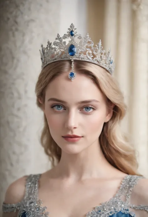 Full-body shot of a noble female in her 20s, inspired by Melanie Laurent, silver circlet, black modern royal clothes with silver details, bright silvery blue eyes and pale white skin, ultra sharp focus, realistic shot, in modern royal setting,