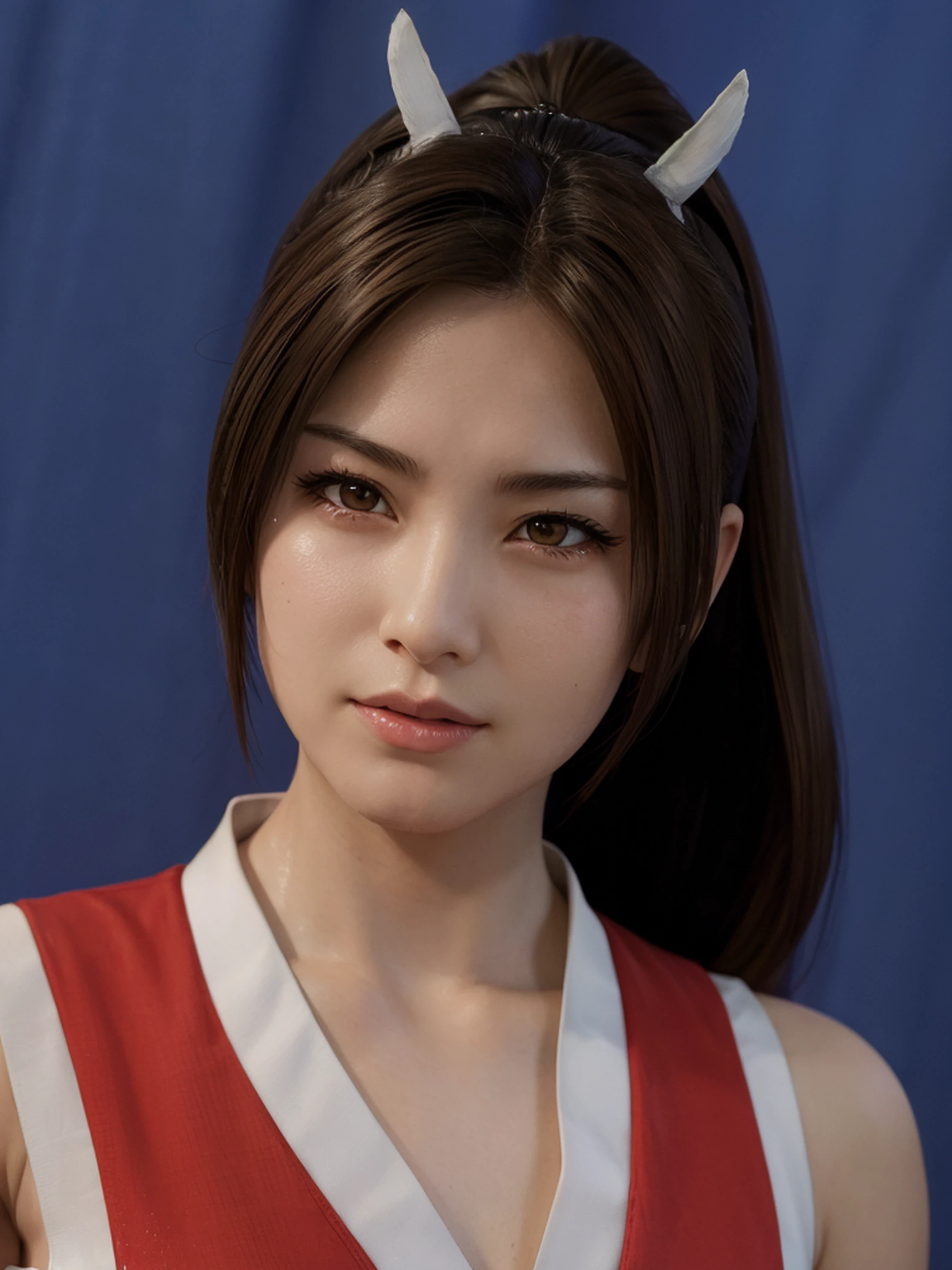 Mai Shiranui, 精致的面容, lightbrown eyes, oriental makeup, Angry expression, texture ultra realistic