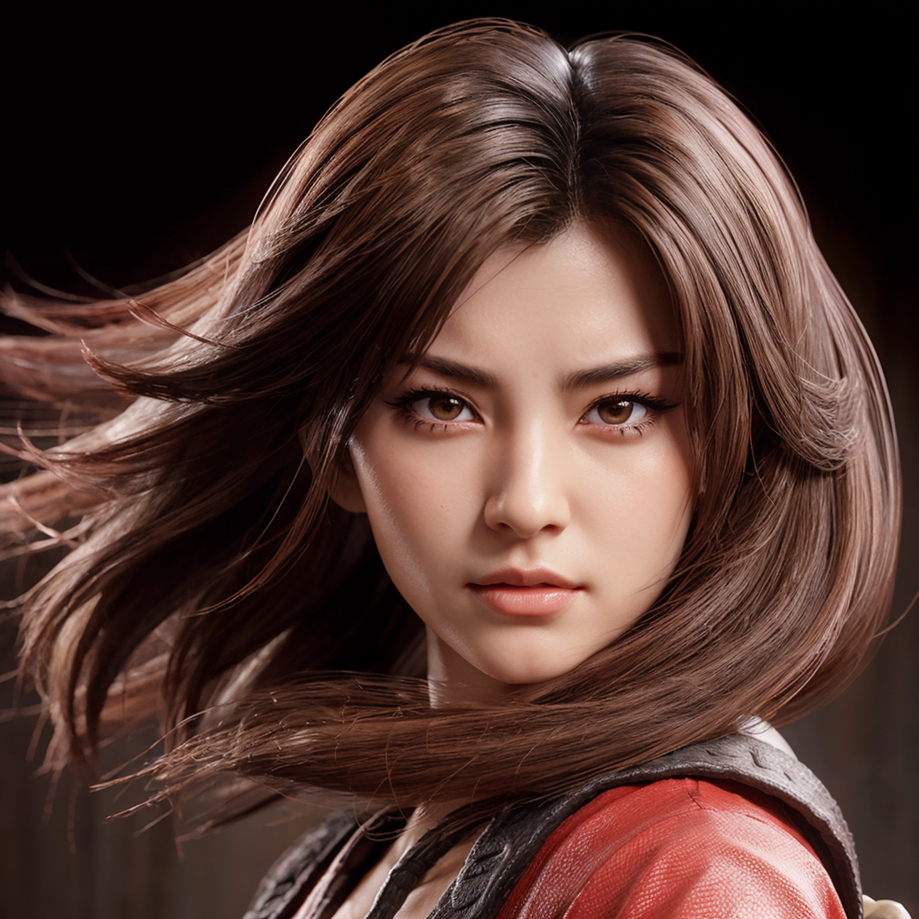 Mai Shiranui, 精致的面容, lightbrown eyes, oriental makeup, Angry expression, texture ultra realistic