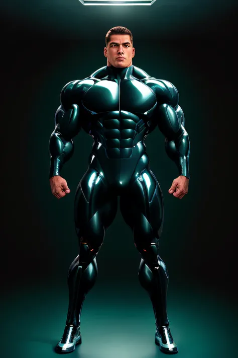 ((Full body image)) Cyborg hero, metalic black bodysuit, muscular ...